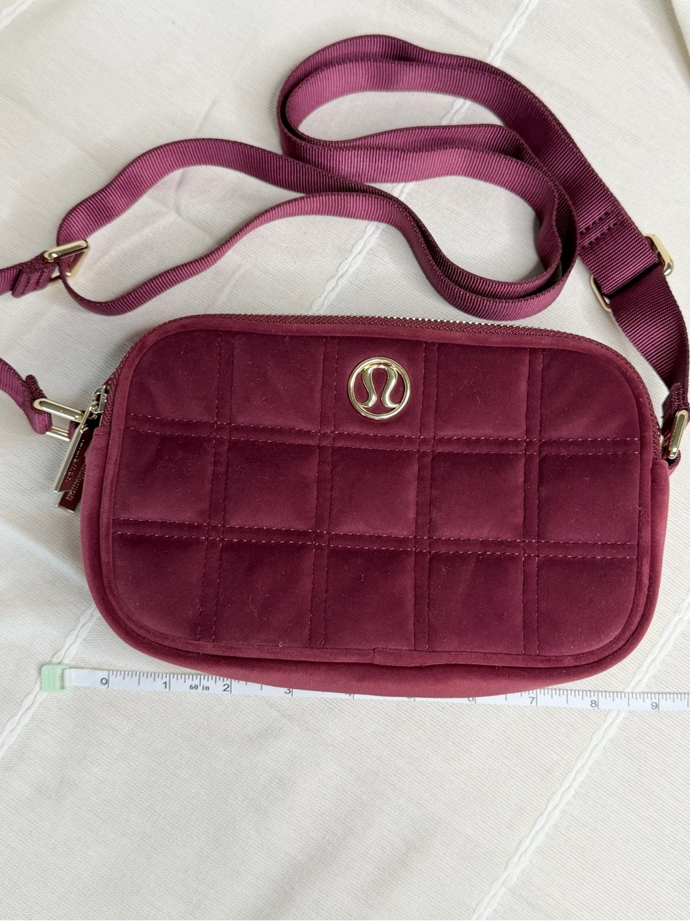 lululemon athletica Quilted Crossbody in Deep Burgundy with Gold Hardware
